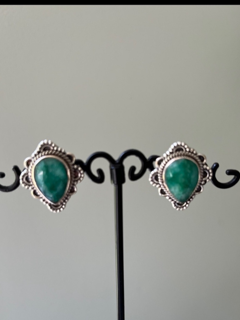 Raw Emerald Teardrop Stone Sterling Silver Stud Earrings - Women Jewelry